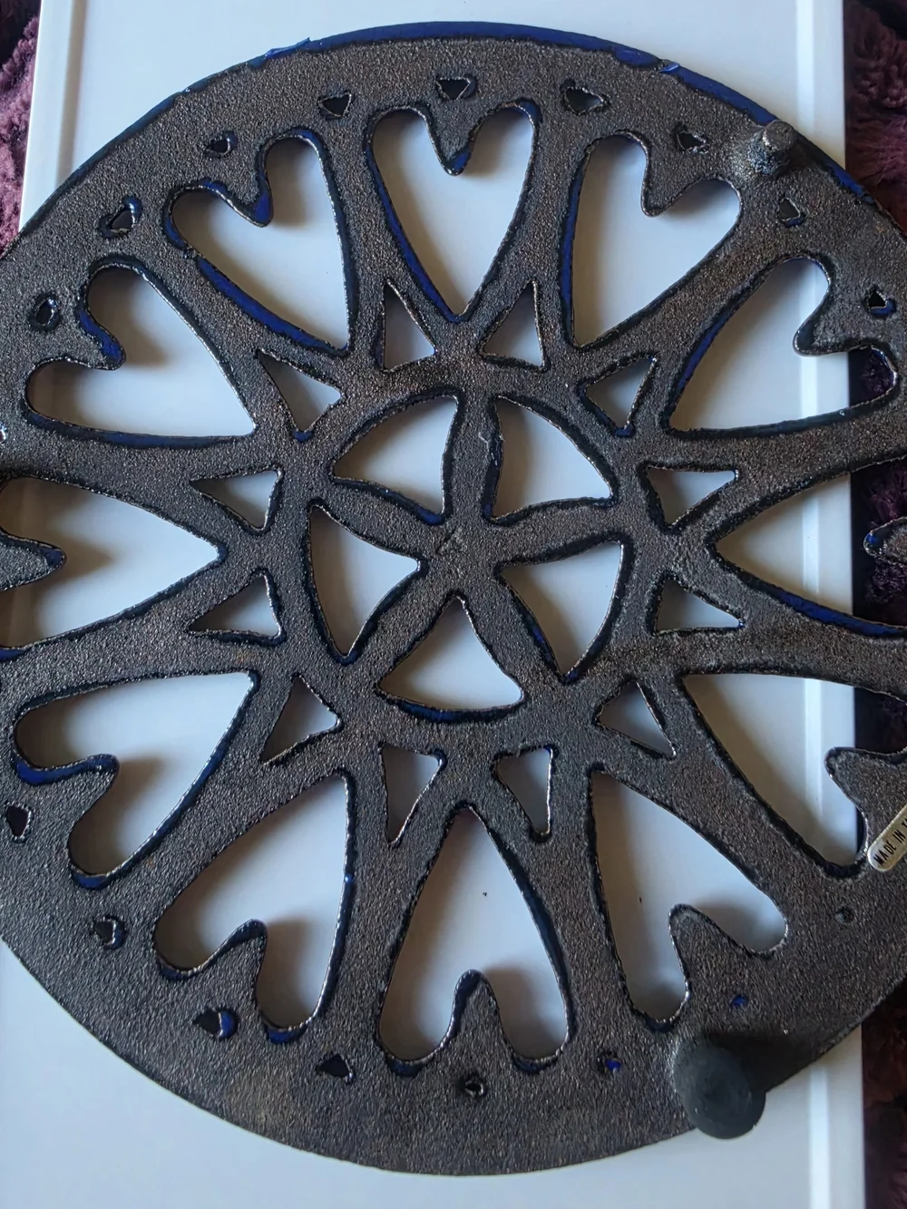 Blue and White Cast Iron Trivet